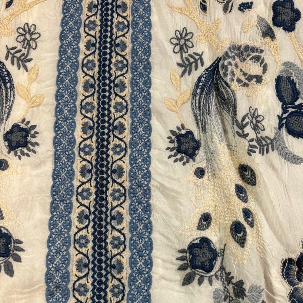 JOHNNY WAS Lauren Top Tunic White Blouse Embroidery Large Blue Boho Semi Sheer - Picture 5 of 8
